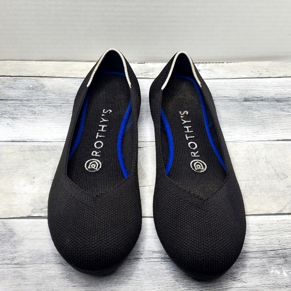 Rothy's The Flat Black Round Toe White Halo Slip on Shoes Retired Size 6 - Picture 1 of 10